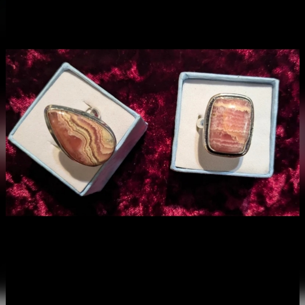 Handcrafted Rhodochrosite Rectangle Banded Ring (8) - Picture 12 of 13